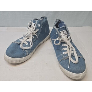 110 Denim Womens Sneakers High Top Blue/White Lace Up Shoes US Size 10 42